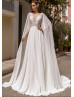 Ivory Lace Chiffon Wedding Dress With Detachable Cape